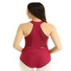 Freebily Women's V-neck Gymnastics Leotard Racer Back Mesh Splice Ballet Dance Coutumes Bodysuit Burgundy X-Small view 1