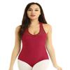 Freebily Women's V-neck Gymnastics Leotard Racer Back Mesh Splice Ballet Dance Coutumes Bodysuit Burgundy X-Small view 2