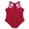Freebily Women's V-neck Gymnastics Leotard Racer Back Mesh Splice Ballet Dance Coutumes Bodysuit Burgundy X-Small view 4