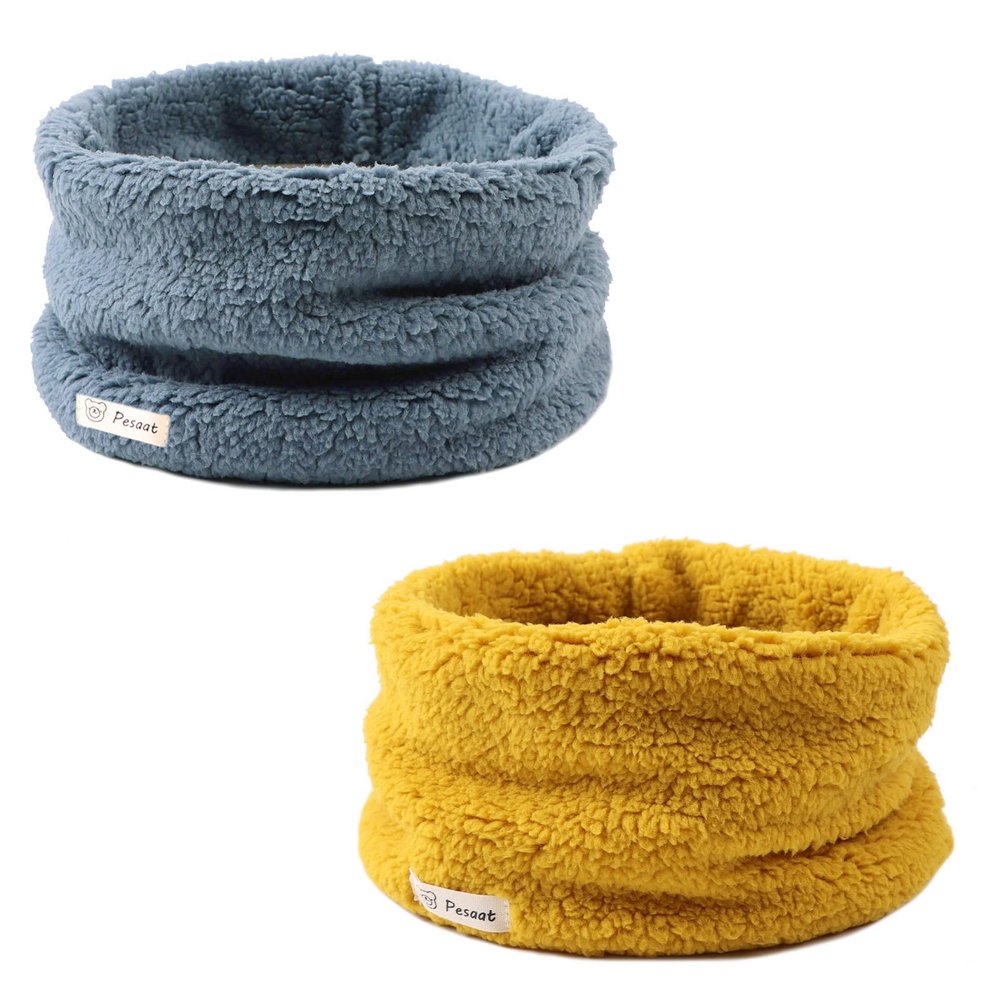 Zsedrut Fleece Warm Kids Scarf Thick Velvet Boys Girls Round Scarves Toddler Kids Winter Neck Warmer (Blue+Yellow)