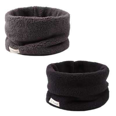 Zsedrut Fleece Warm Kids Scarf Thick Velvet Boys Girls Round Scarves Toddler Kids Winter Neck Warmer (Black+Dark Gray)