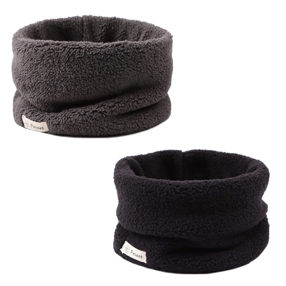 Zsedrut Fleece Warm Kids Scarf Thick Velvet Boys Girls Round Scarves Toddler Kids Winter Neck Warmer (Black+Dark Gray)