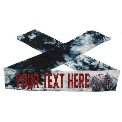 Personalized Volleyball Tie Headband with Sparkle Glitter Letters, Design Your Own Headband (Black Tie Dye)