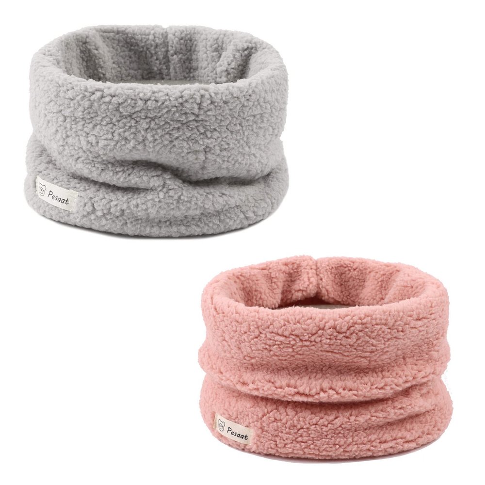 Zsedrut Fleece Warm Kids Scarf Thick Velvet Boys Girls Round Scarves Toddler Kids Winter Neck Warmer (Pink+Light Gray)