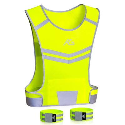 Reflective Running Vest Gear Ultralight & Comfortable Cycling Motorcycle Reflective Vest-Large Zippered Inside Pocket & Adjustable Waist- High Visibility Night Running Safety Vest (Yellow, S)