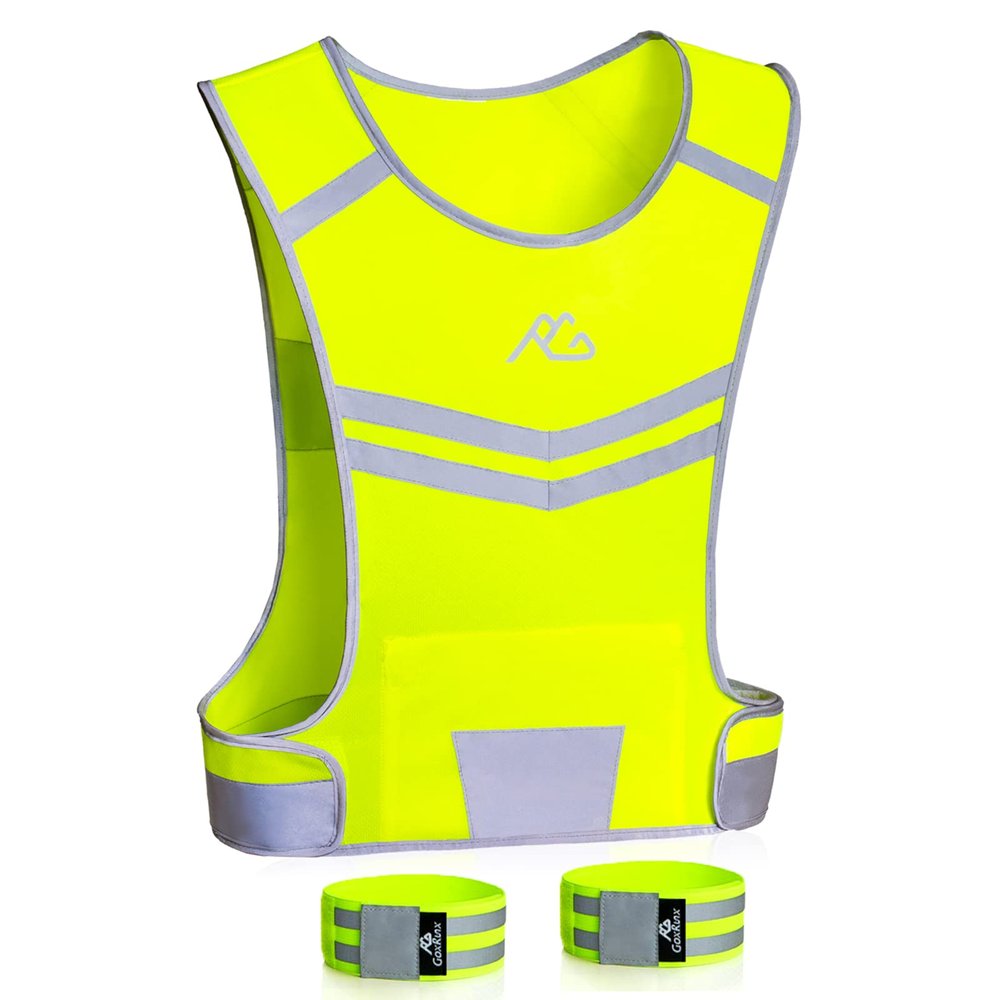 Reflective Running Vest Gear Ultralight & Comfortable Cycling Motorcycle Reflective Vest-Large Zippered Inside Pocket & Adjustable Waist- High Visibility Night Running Safety Vest (Yellow, S)