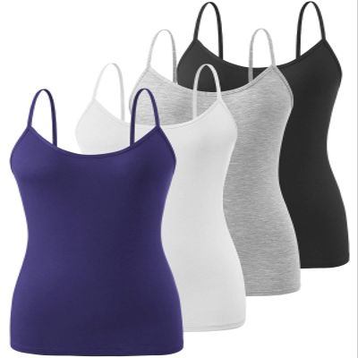 Air Curvey 4 Pack Camisole Tops for Women Basic Undershirt Tanks Adjustable Spaghetti Straps Camis Seamless Soft Layering Top Black Grey White Dark Blue XL