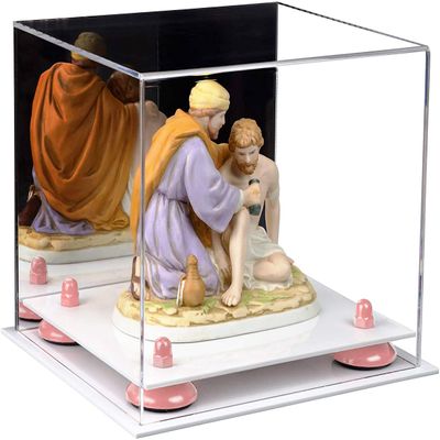 Better Display Cases Versatile Acrylic Display Case - Small Rectangle Box with Mirror, Pink Risers and White Base 8.75" x 7.75" x 7" (A006-PNR)
