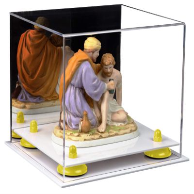Better Display Cases Versatile Acrylic Display Case - Small Rectangle Box with Mirror, Yellow Risers and White Base 8.75" x 7.75" x 7" (A006-YR)