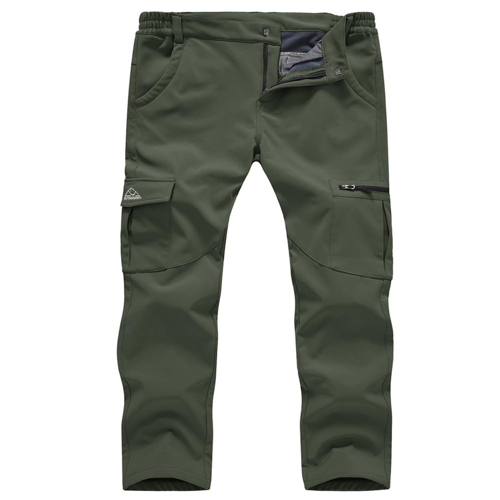 Gopune Women's Snow Ski Waterproof Softshell Snowboard Pants Outdoor Hiking Fleece Lined (Army Green,XL)