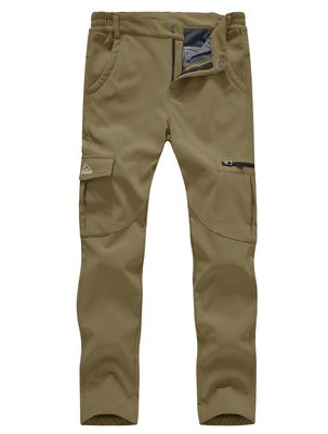 Gopune Women's Windproof Waterproof Sportswear Outdoor Hiking Fleece Pants (Khaki,L)