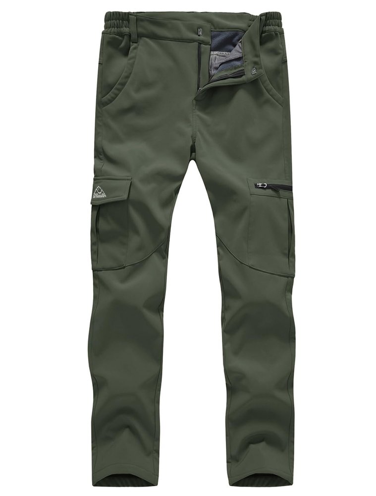 Gopune Women's Snow Ski Waterproof Softshell Snowboard Pants Outdoor Hiking Fleece Lined (Army Green,2XL)