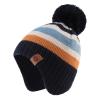 JANGANNSA Knitted Baby Hat Scarf Set Winter Warm Boys Girls Beanie Fleece Lining Toddler Kids Hats with Pompom (Navy Striped Hat, S) view 1