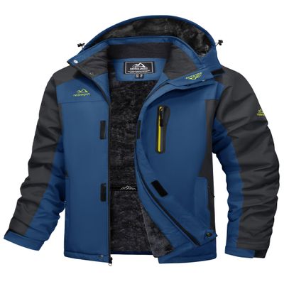 MAGCOMSEN Winter Jackets for Men Warm Waterproof Ski Jacket Snow Coat Thermal Fleece Parka Raincoat for Cold Weather Denim Blue, S