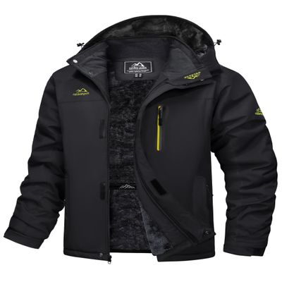MAGCOMSEN Ski Jacket Men Winter Warm Snow Coats Waterproof Fleece Lining Hooded Hiking Snowboarding Skiing Parka Raincoat Black, L