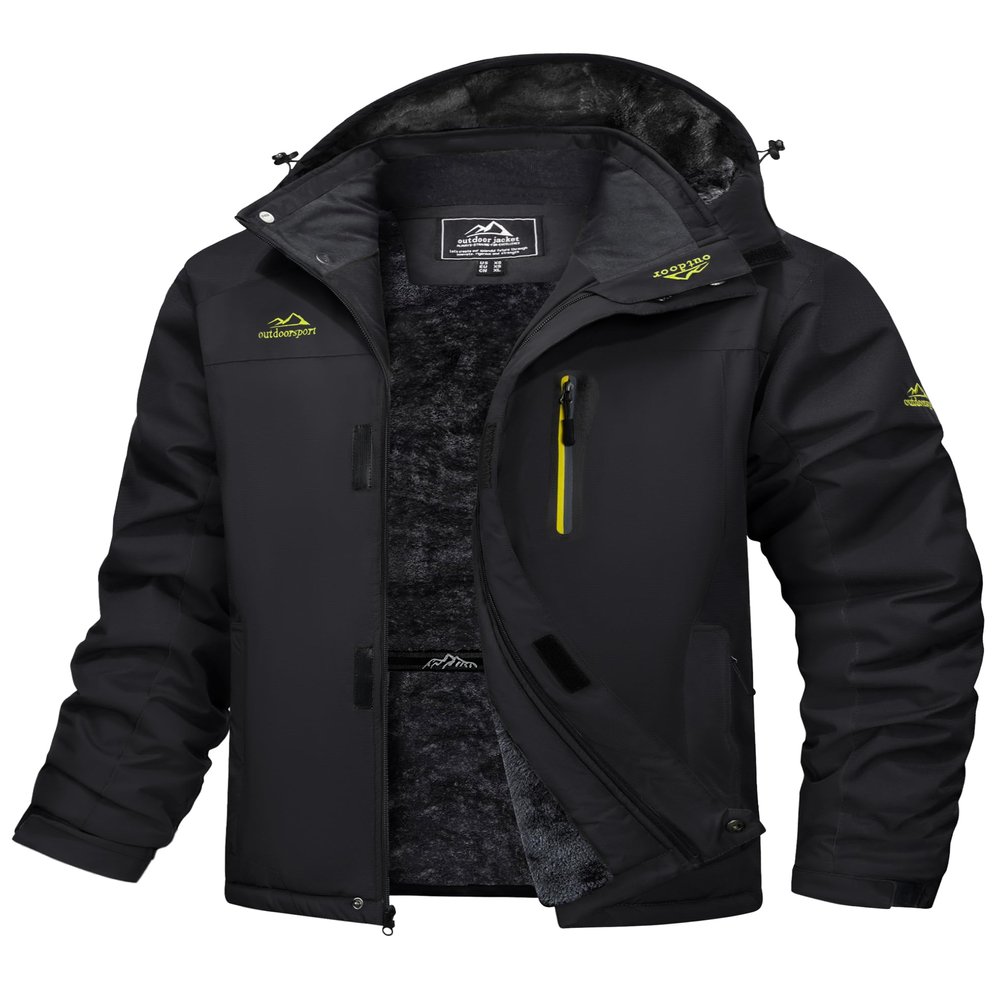 MAGCOMSEN Ski Jacket Men Winter Warm Snow Coats Waterproof Fleece Lining Hooded Hiking Snowboarding Skiing Parka Raincoat Black, L
