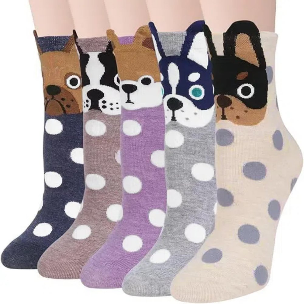 Chalier Womens Funny Socks Cozy Cute Printed Patterned Fun Sock Novelty Cat Dog Socks for Women, Gray