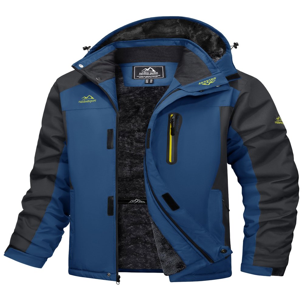 MAGCOMSEN Winter Jackets for Men Warm Waterproof Ski Jacket Snow Coat Thermal Fleece Parka Raincoat for Cold Weather Denim Blue, L