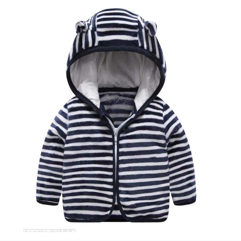 Hoodie Jacket for Boys with Zipper Cute Ear Striped Kids Fleece Hoodie Jacket (3T) Black