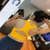 AEPEBO Sexy Crop Tops for Women Deep V Neck Back Cutout Sleeveless Plunge Racerback Tank Cropped Top Yellow S view 4