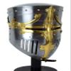 Queen Armour Medieval 13th Century Great Pot Helmet with Brass Crown and Cross Silver view 1