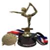 12 Pack of Female Gymnastics Trophy Award Packs That Include Matching Wrist Bands and Gold Medals with Neck Ribbons view 1