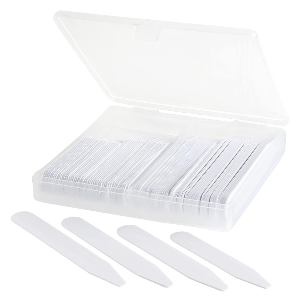 100 Plastic Collar Stays For Men Dress Shirt in Plastic Box 2.7 Inches