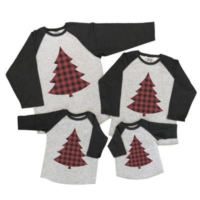 7 ate 9 Apparel Matching Family Christmas Shirts - Plaid Tree Grey Shirt Men's Large