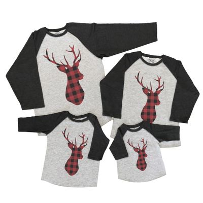 7 ate 9 Apparel Matching Family Christmas Shirts - Plaid Deer Grey Shirt 5T