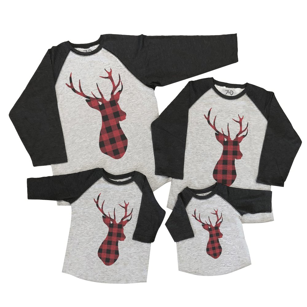 7 ate 9 Apparel Matching Family Christmas Shirts - Plaid Deer Grey Shirt 5T