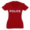 0187. Police Officer Costume Support Blue Lives Sheriff Patriotic for Women V Neck Fitted T Shirt (Red, Small) view 1