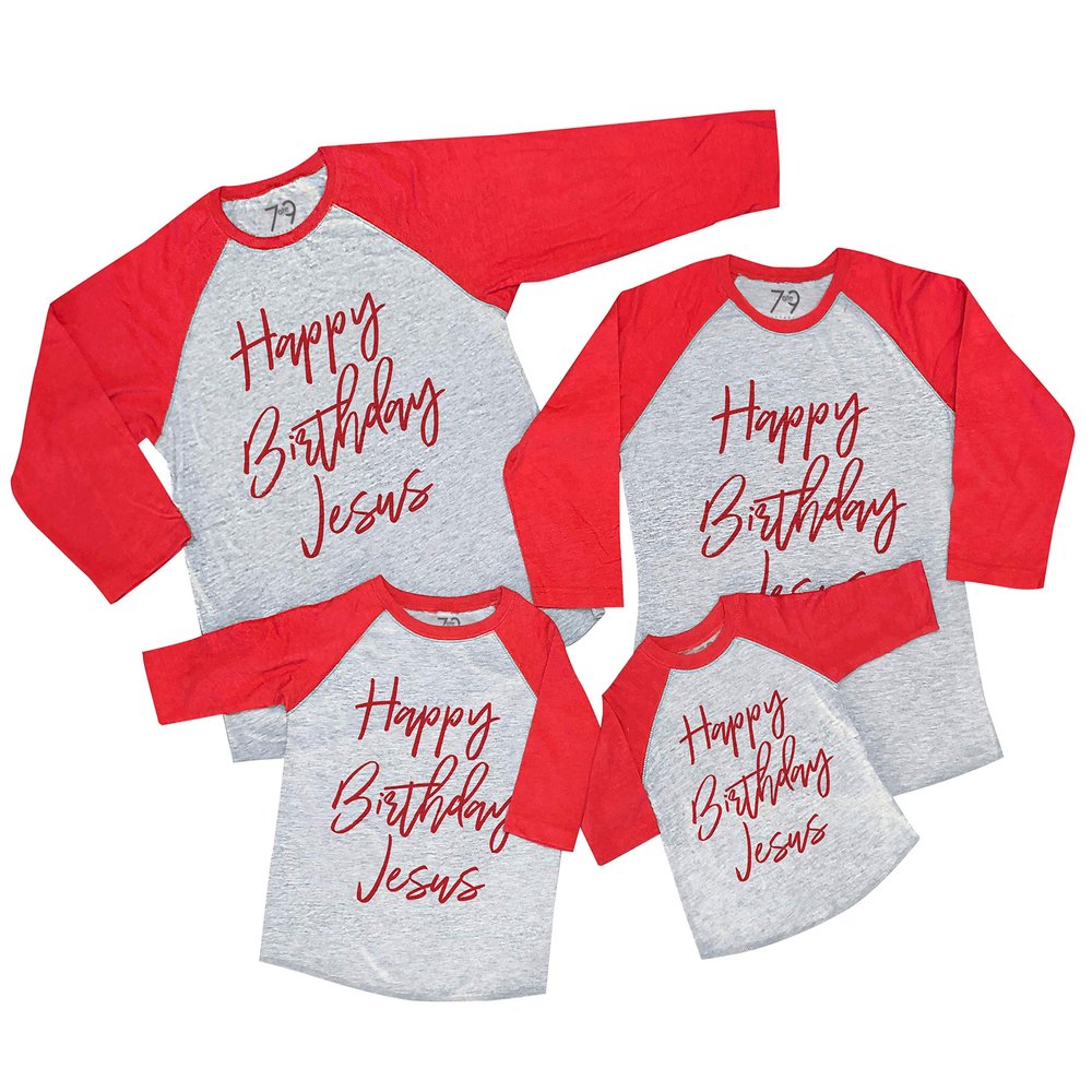 7 ate 9 Apparel Matching Family Christmas Shirts - Happy Birthday Jesus Red Shirt 18 Months