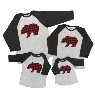 7 ate 9 Apparel Matching Family Christmas Shirts - Plaid Bear Grey Shirt 4T