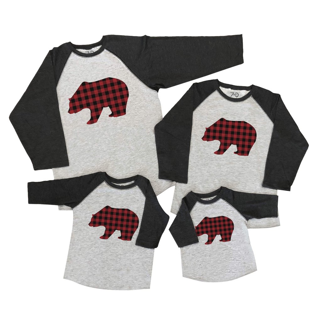 7 ate 9 Apparel Matching Family Christmas Shirts - Plaid Bear Grey Shirt 4T