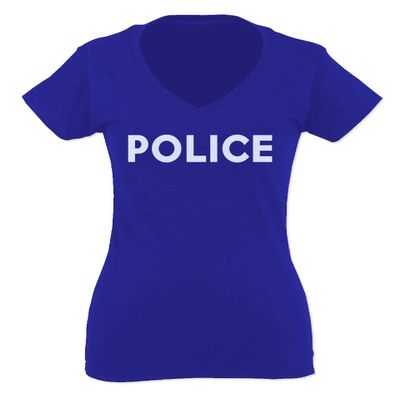 0187. Police Officer Costume Support Blue Lives Sheriff Patriotic for Women V Neck Fitted T Shirt (Royal X Small)