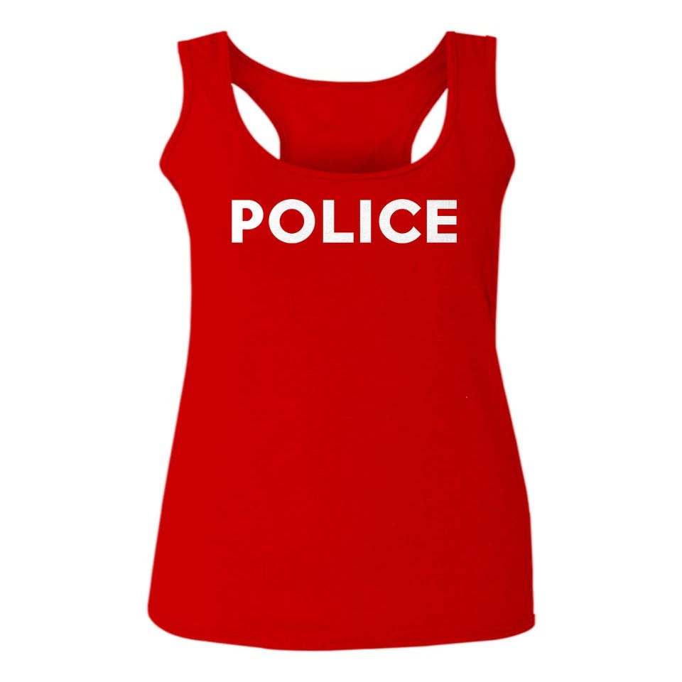 0187. Police Officer Costume Support Blue Lives Sheriff Patriotic Women's Tank Top Racerback (Red, Large)