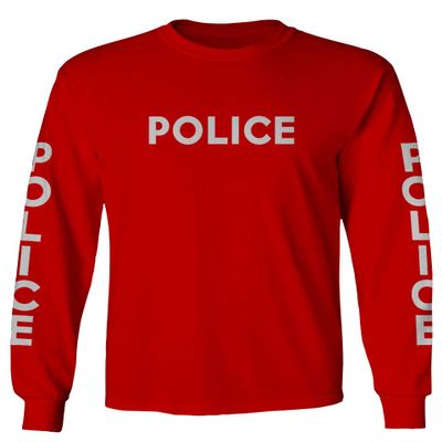 0187. Police Officer Costume Support Blue Lives Sheriff Patriotic Men's Long Sleeve t Shirt (Red, Small)