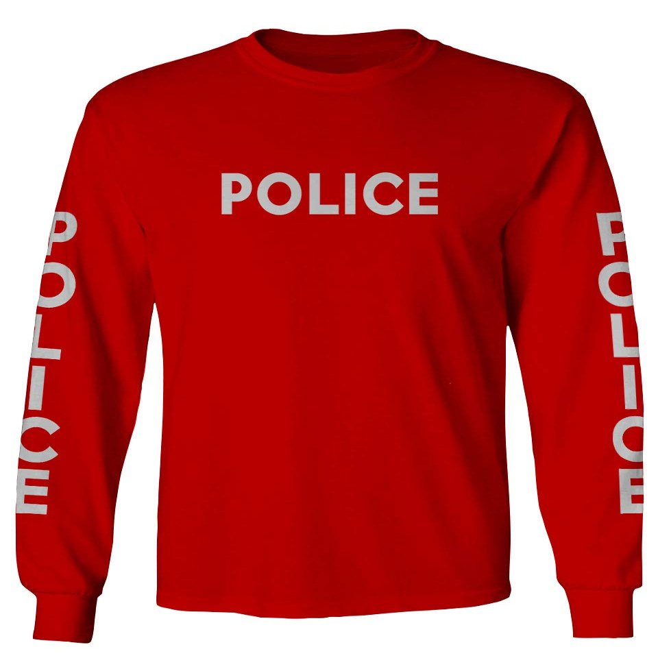 0187. Police Officer Costume Support Blue Lives Sheriff Patriotic Men's Long Sleeve t Shirt (Red, Small)