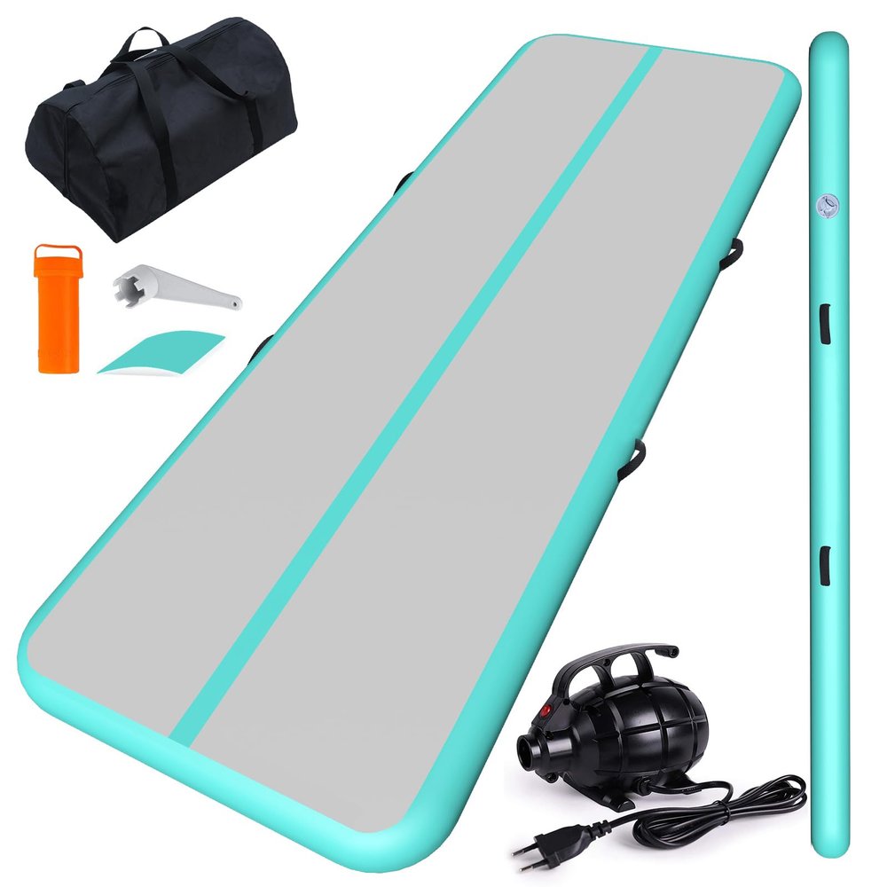 CHAMPIONPLUS 10ft 13ft 16ft 20ft Tumble Track Tumbling Mat Inflatable Gymnastics Air Mat 4/8 inches Thickness for Home Training Cheerleading Yoga with Electric Air Pump Mint Green 16'x3.3'x4''
