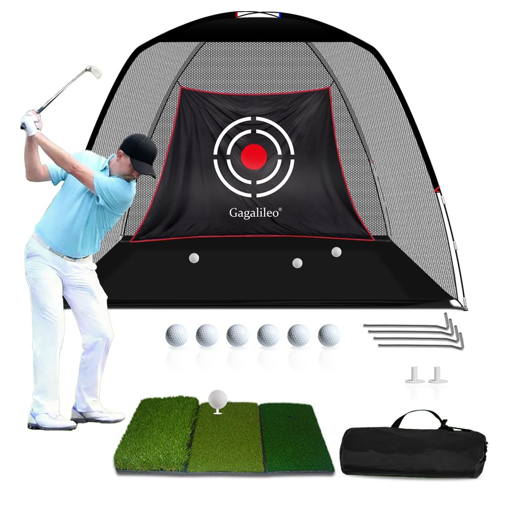 Gagalileo Golf Net: 10x7FT Backyard Driving Real Golf Ball Practice Hitting Training by Turf Mat Target Indoor Outdoor Chipping Swing Gift for Golfers Dad Husband Men