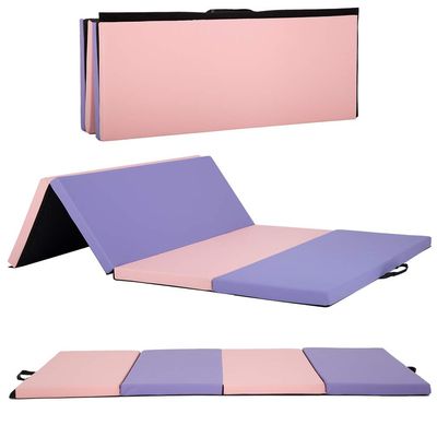 Gymnastics Tumbling Mats Portable Gymnastics Mat 4 Folding Tumbling Mat 4'x6'x2"Thick Yoga Mat Exercise Mat with Carrying Handles for home Workout outdoor Yoga Gymnastic