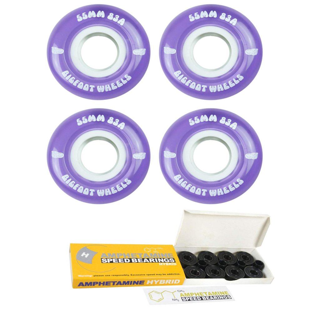 Bigfoot Skateboard Wheels 83A Soft Street Cruiser Filmer with Ceramic Bearings (Purple, 55mm)