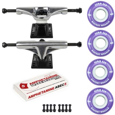 Skateboard Cruiser Trucks and Wheels Package 83A Soft Wheels - ABEC 5 Bearings (53mm 83A Purple, Core 5.0" Silver (7.75"))