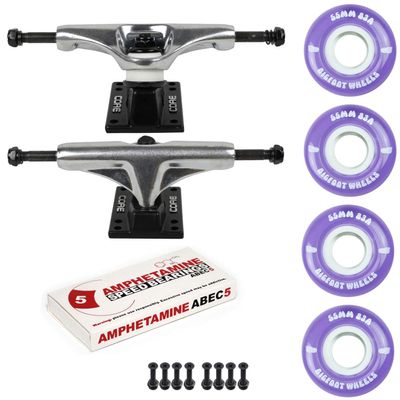 Skateboard Cruiser Trucks and Wheels Package 83A Soft Wheels - ABEC 5 Bearings (55mm 83A Purple, Core 5.25" Silver (8.25"))