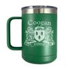 Coogan Irish Coat of Arms Stainless Steel Green Travel Mug with Handle view 1