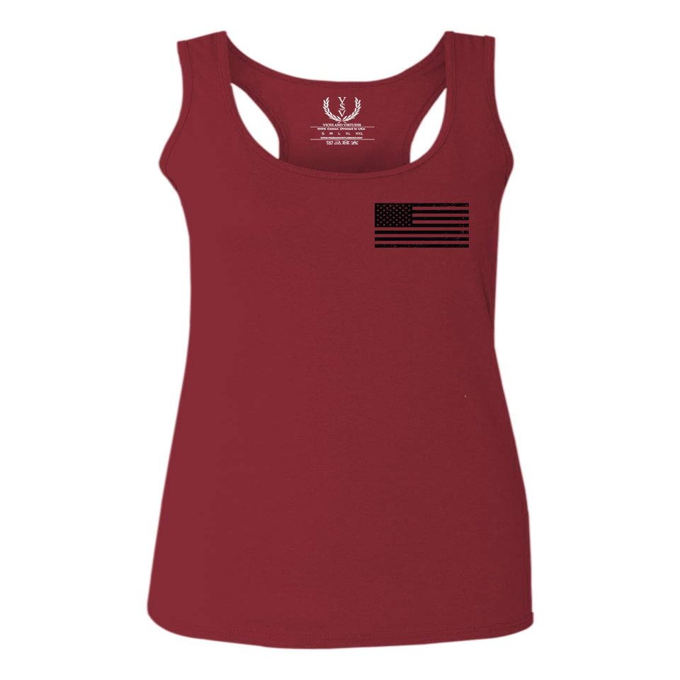 0021. Vintage American Flag United States of America Military us USA Patriotic Style Women's Tank Top Racerback (Maroon, X Small)