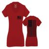 0021. Vintage American Flag United States of America Military us USA Patriotic Style for Women V Neck Fitted T Shirt (Red, X Small) view 1