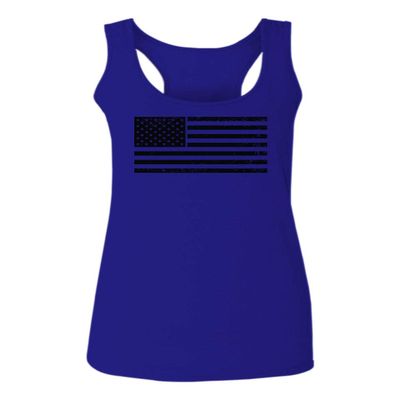 0023. United States of America Vintage American Flag USA us Military Patriotic Style Women's Tank Top Racerback (Royal Large)