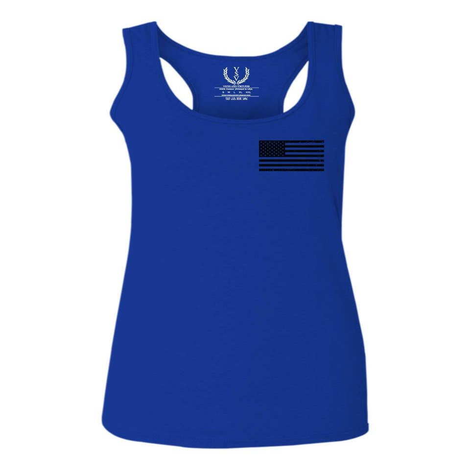 0021. Vintage American Flag United States of America Military us USA Patriotic Style Women's Tank Top Racerback (Royal Large)