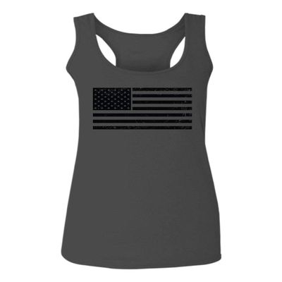 0023. United States of America Vintage American Flag USA us Military Patriotic Style Women's Tank Top Racerback (Characol X Small)